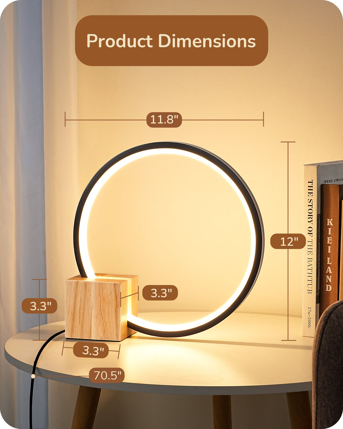 Lavisa - Modern O-Shaped LED Table Lamp with Wooden Base
