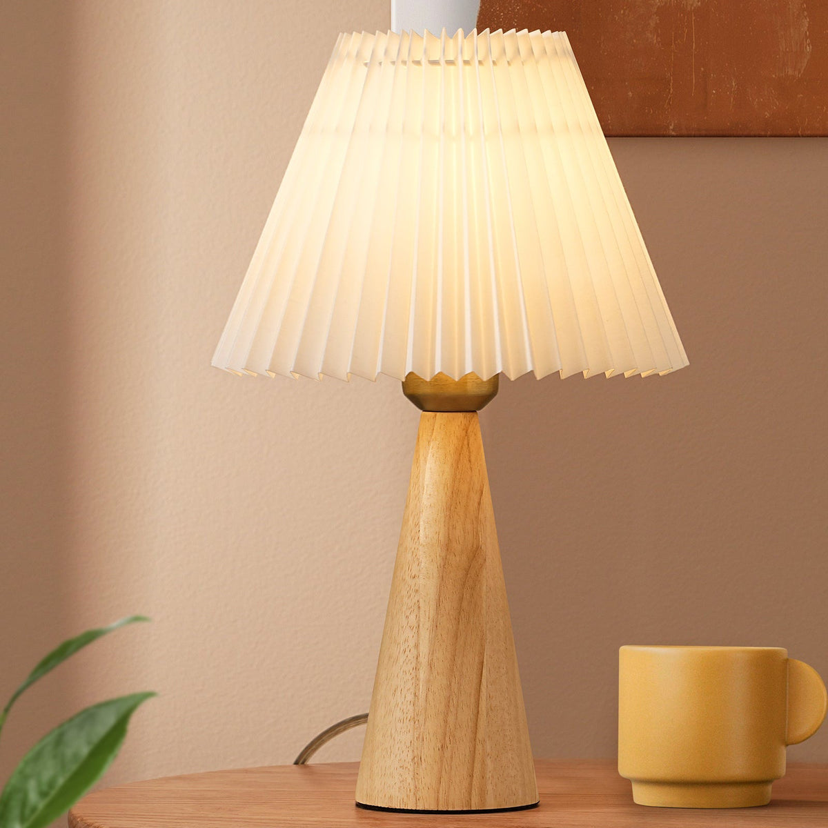 Lavisa - Modern Compact Wooden Table Lamp with Pleated Shade