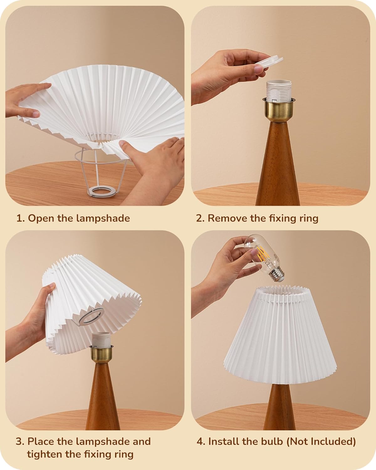 Lavisa - Modern Compact Wooden Table Lamp with Pleated Shade