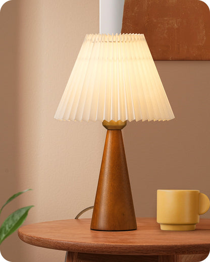 Lavisa - Modern Compact Wooden Table Lamp with Pleated Shade