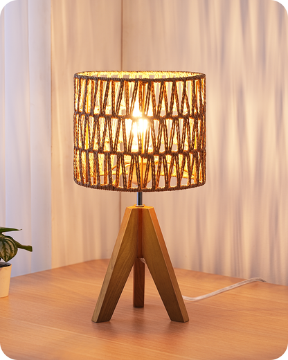 Lavisa - Boho Rattan Tripod Table Lamp with Woven Shade