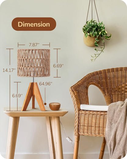 Lavisa - Boho Rattan Tripod Table Lamp with Woven Shade