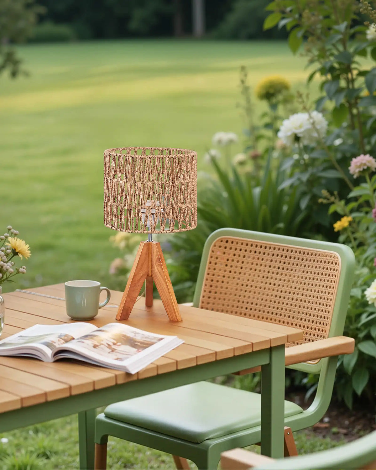 Lavisa - Boho Rattan Tripod Table Lamp with Woven Shade