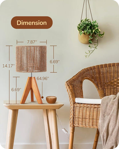 Lavisa - Boho Rattan Tripod Table Lamp with Woven Stripe Shade