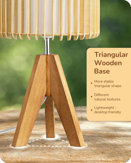 Lavisa - Boho Rattan Tripod Table Lamp with Woven Stripe Shade