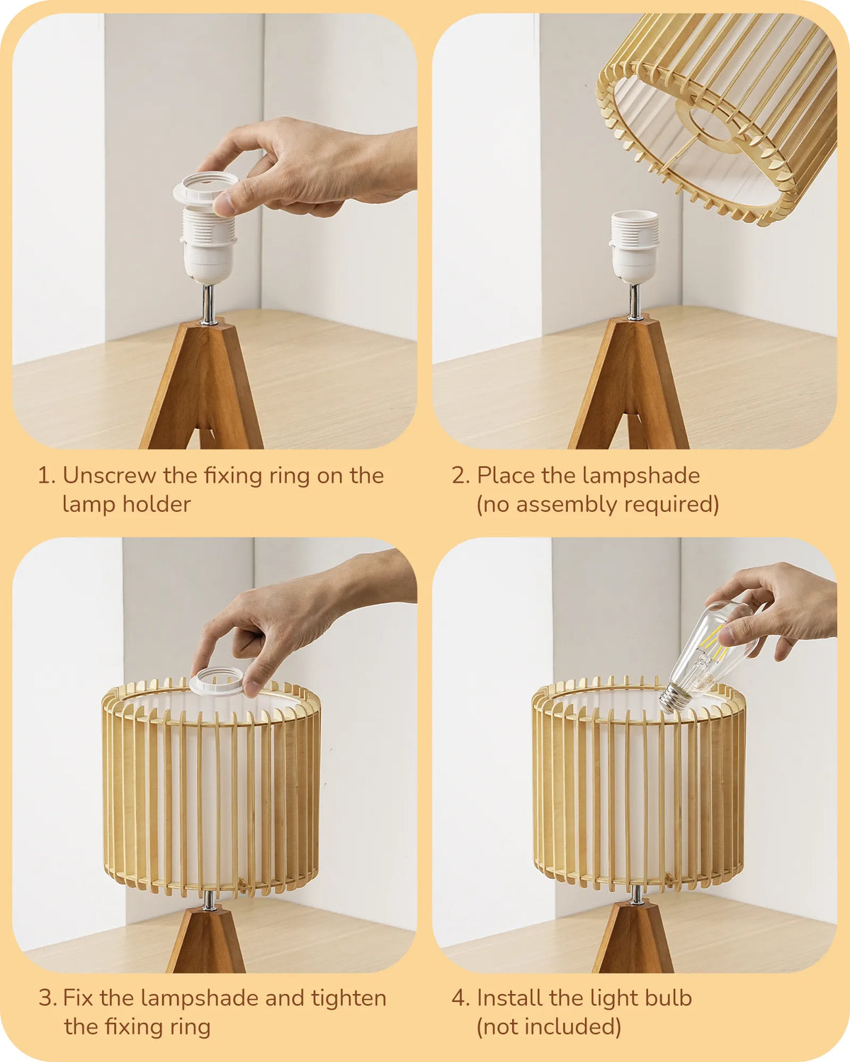 Lavisa - Boho Rattan Tripod Table Lamp with Woven Stripe Shade