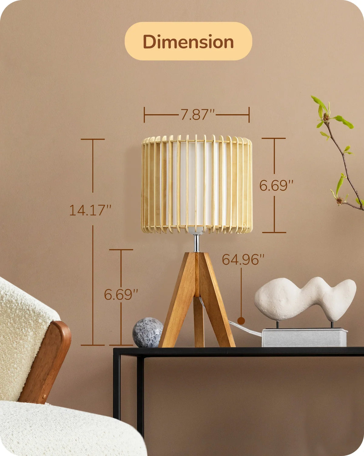 Lavisa - Boho Rattan Tripod Table Lamp with Woven Stripe Shade