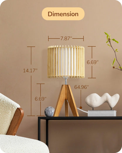 Lavisa - Boho Rattan Tripod Table Lamp with Woven Stripe Shade
