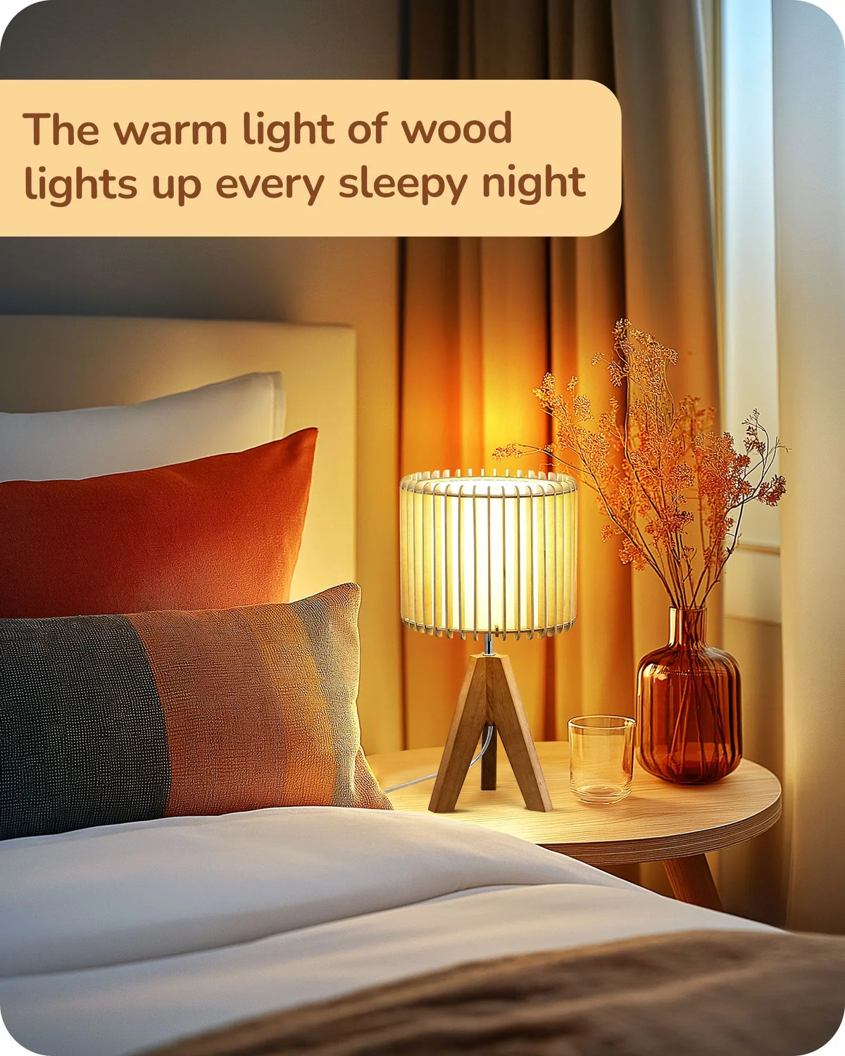 Lavisa - Boho Rattan Tripod Table Lamp with Woven Stripe Shade
