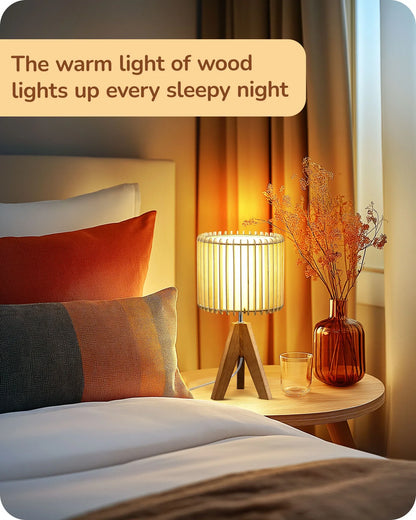 Lavisa - Boho Rattan Tripod Table Lamp with Woven Stripe Shade