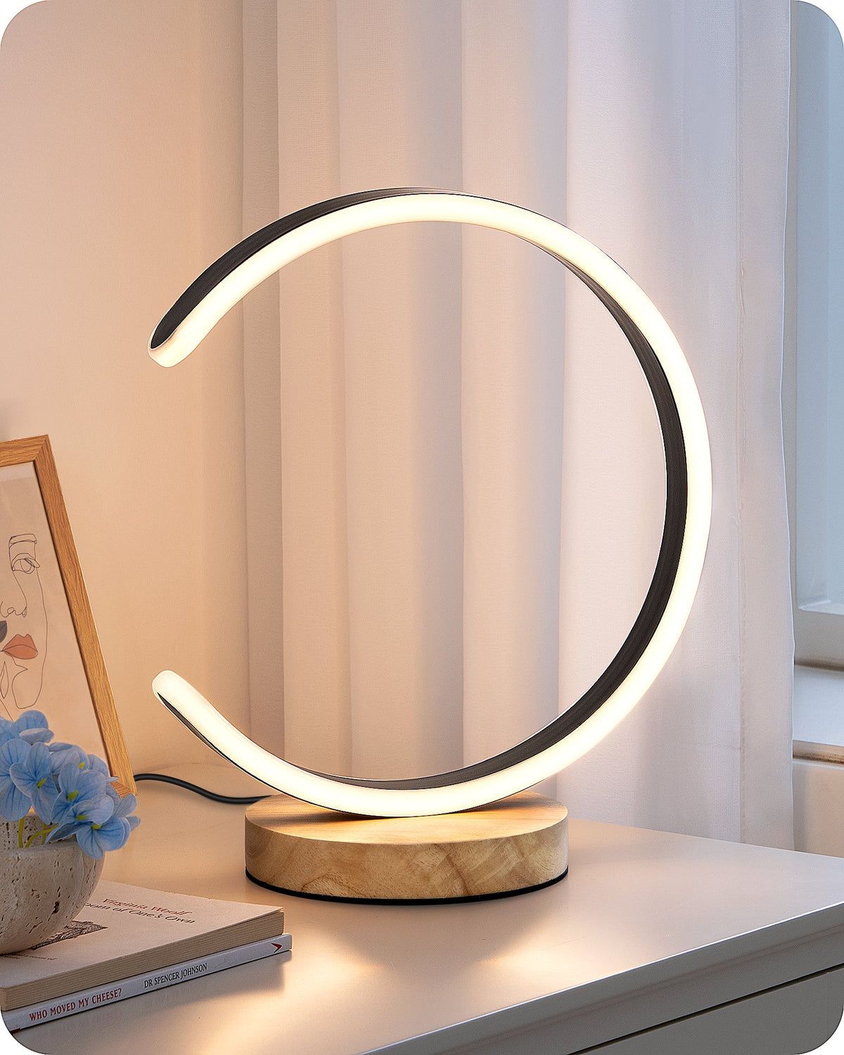 Lavisa - Modern C-Shaped LED Table Lamp with Wooden Base