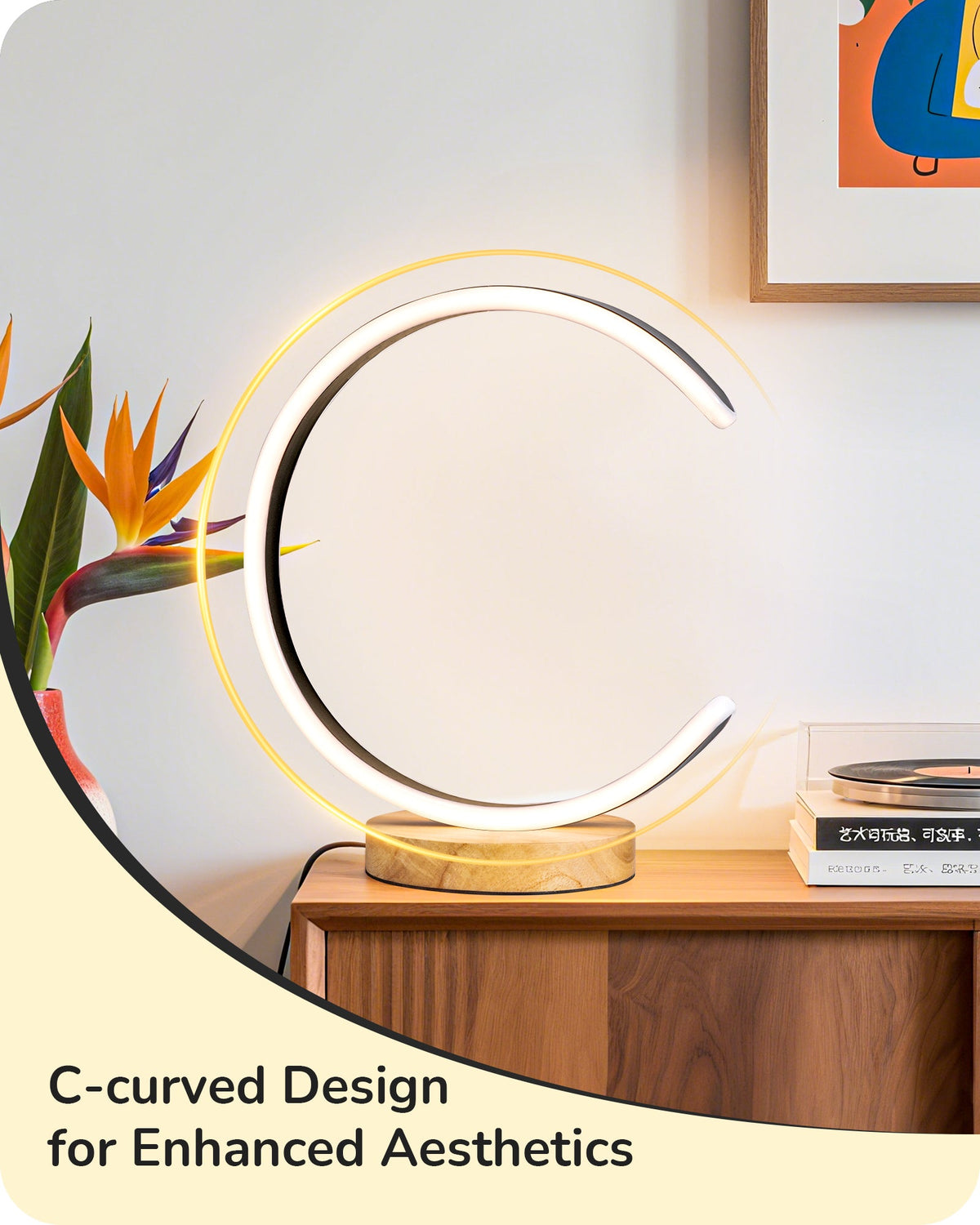Lavisa - Modern C-Shaped LED Table Lamp with Wooden Base