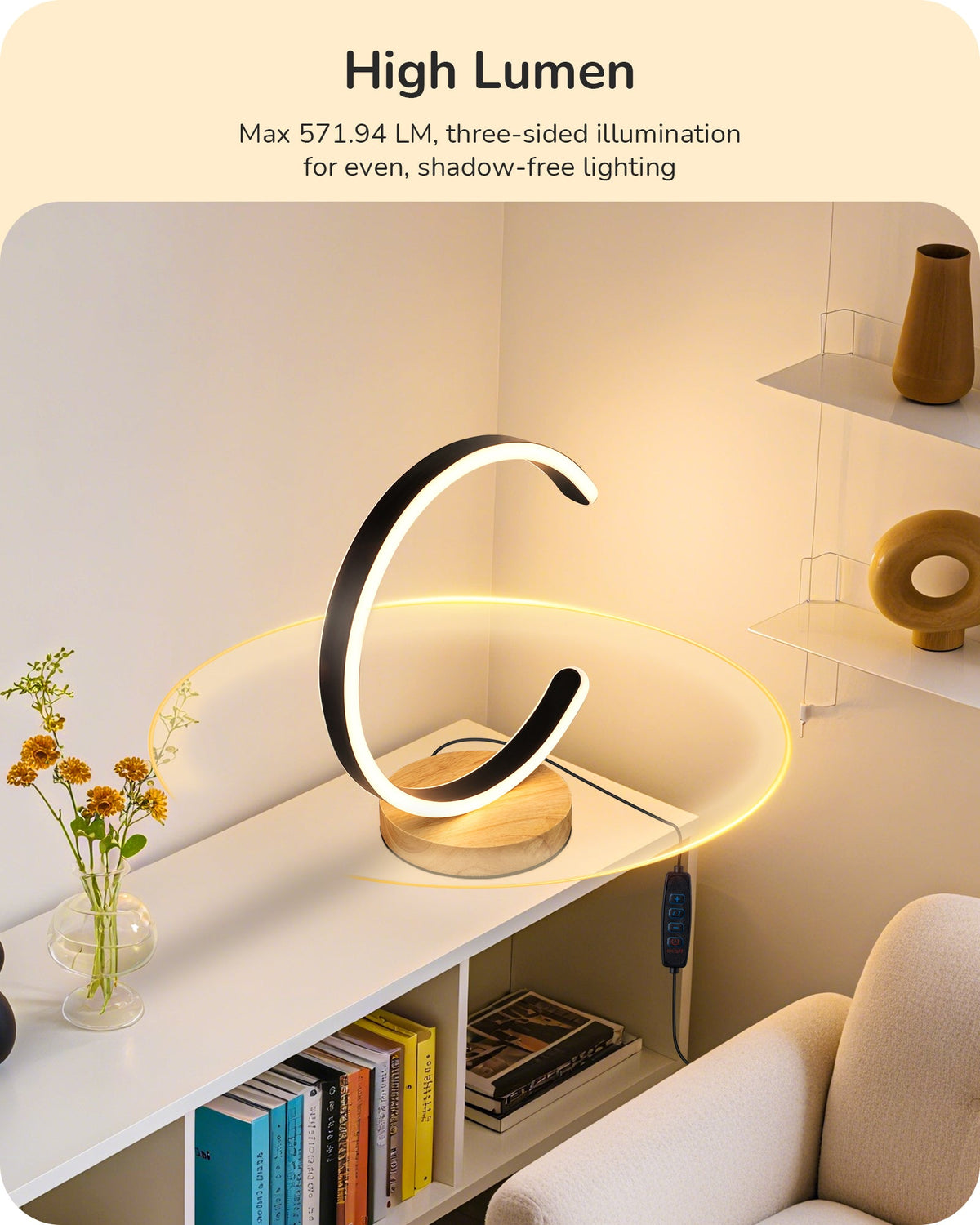 Lavisa - Modern C-Shaped LED Table Lamp with Wooden Base