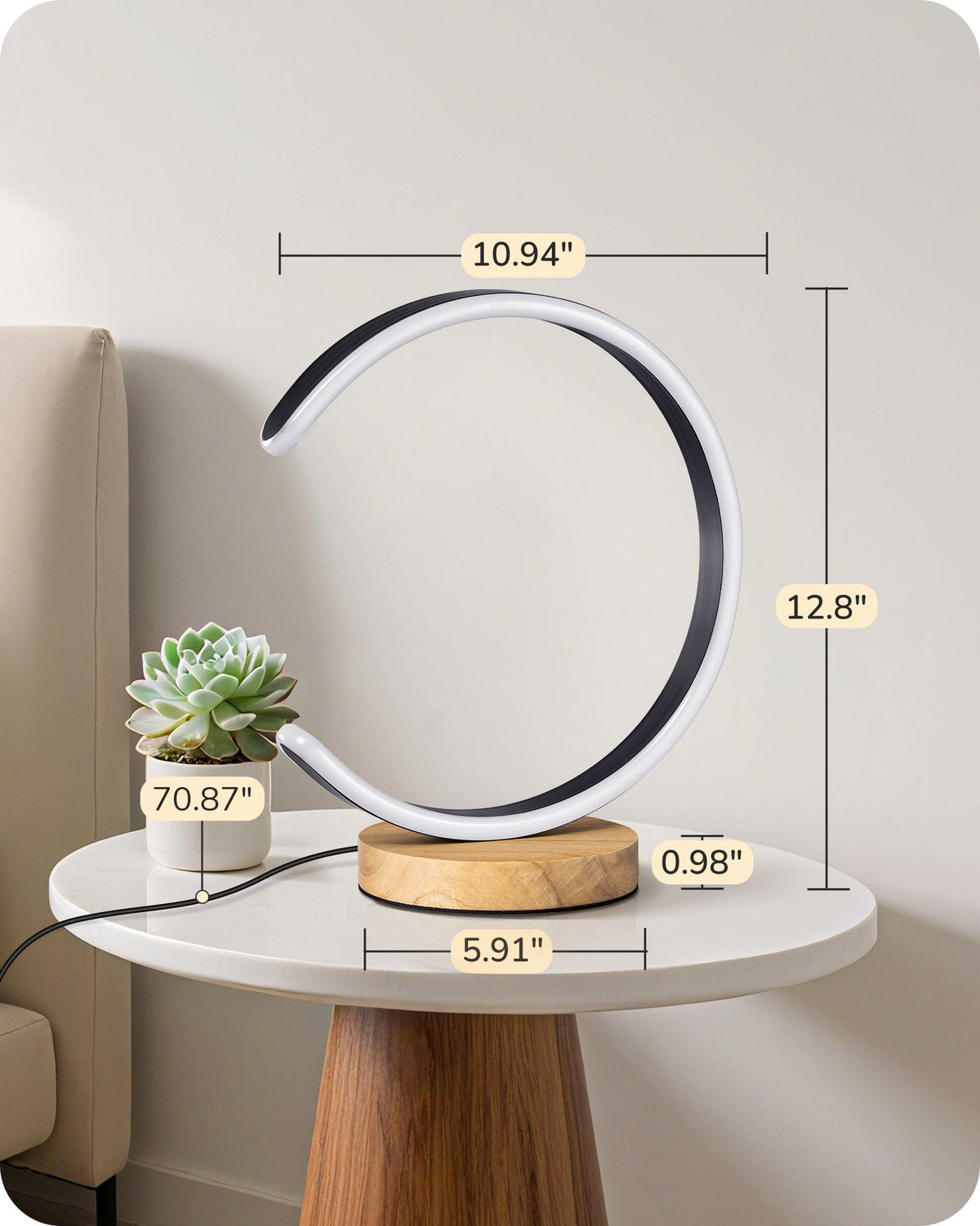 Lavisa - Modern C-Shaped LED Table Lamp with Wooden Base