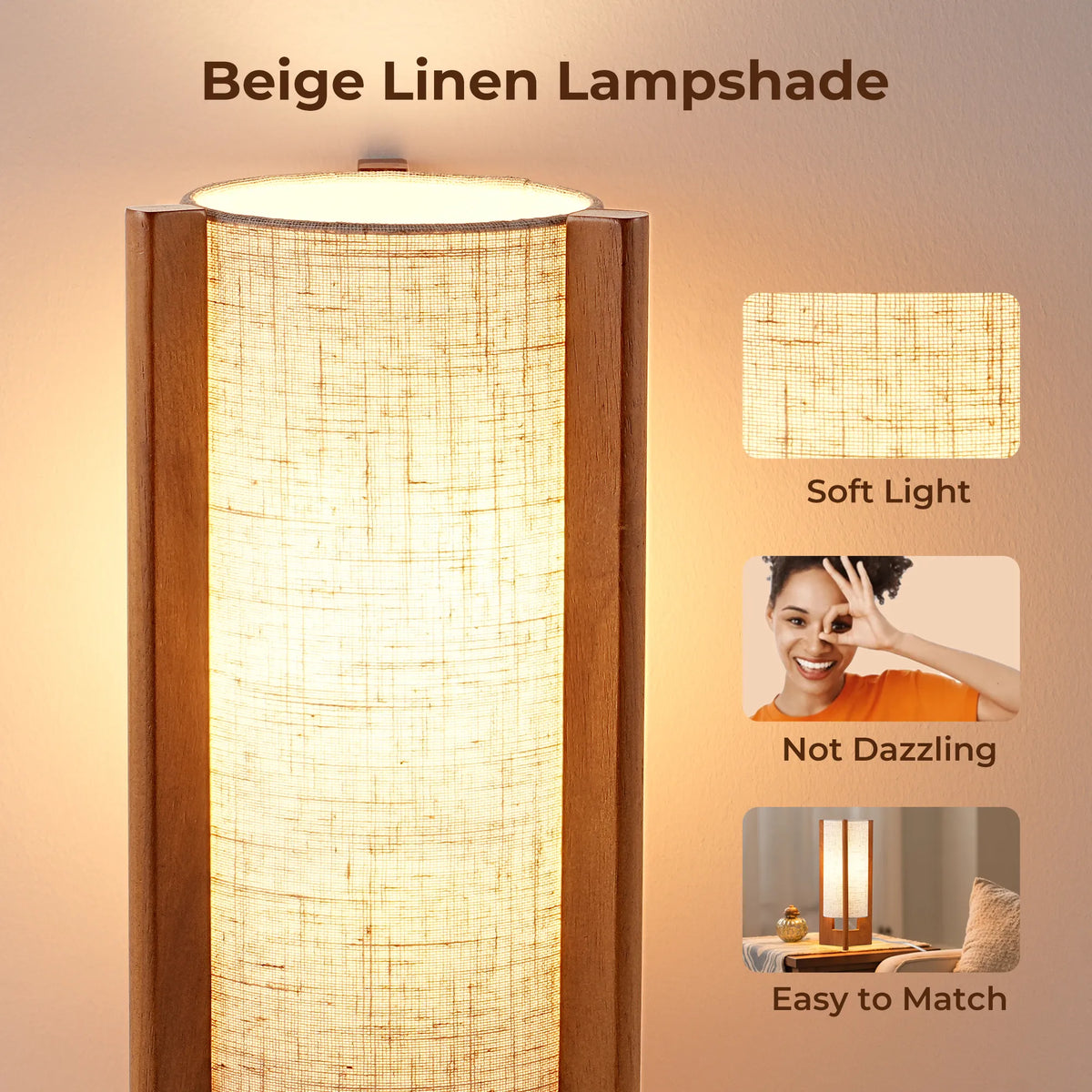 Lavisa - Solid Wood Table Lamp with Linen Shade for Bedroom and Living Room