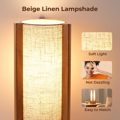 Lavisa - Solid Wood Table Lamp with Linen Shade for Bedroom and Living Room