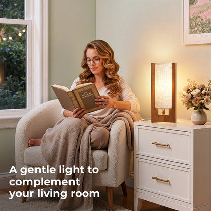 Lavisa - Solid Wood Table Lamp with Linen Shade for Bedroom and Living Room