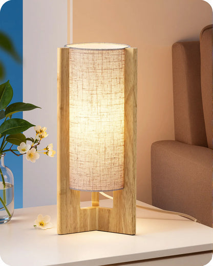 Lavisa - Solid Wood Table Lamp with Linen Shade for Bedroom and Living Room