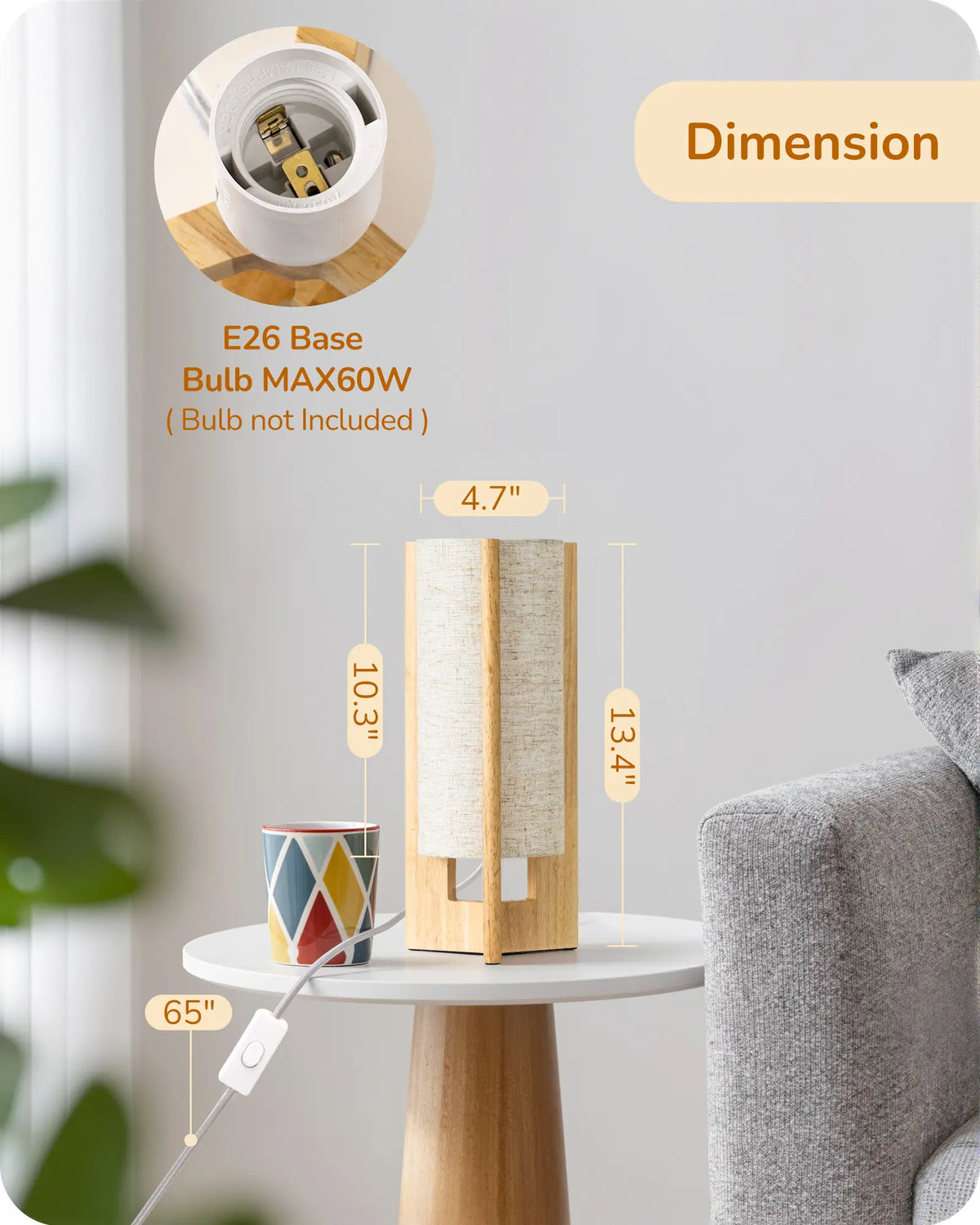 Lavisa - Solid Wood Table Lamp with Linen Shade for Bedroom and Living Room