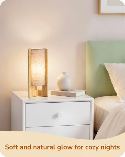 Lavisa - Solid Wood Table Lamp with Linen Shade for Bedroom and Living Room