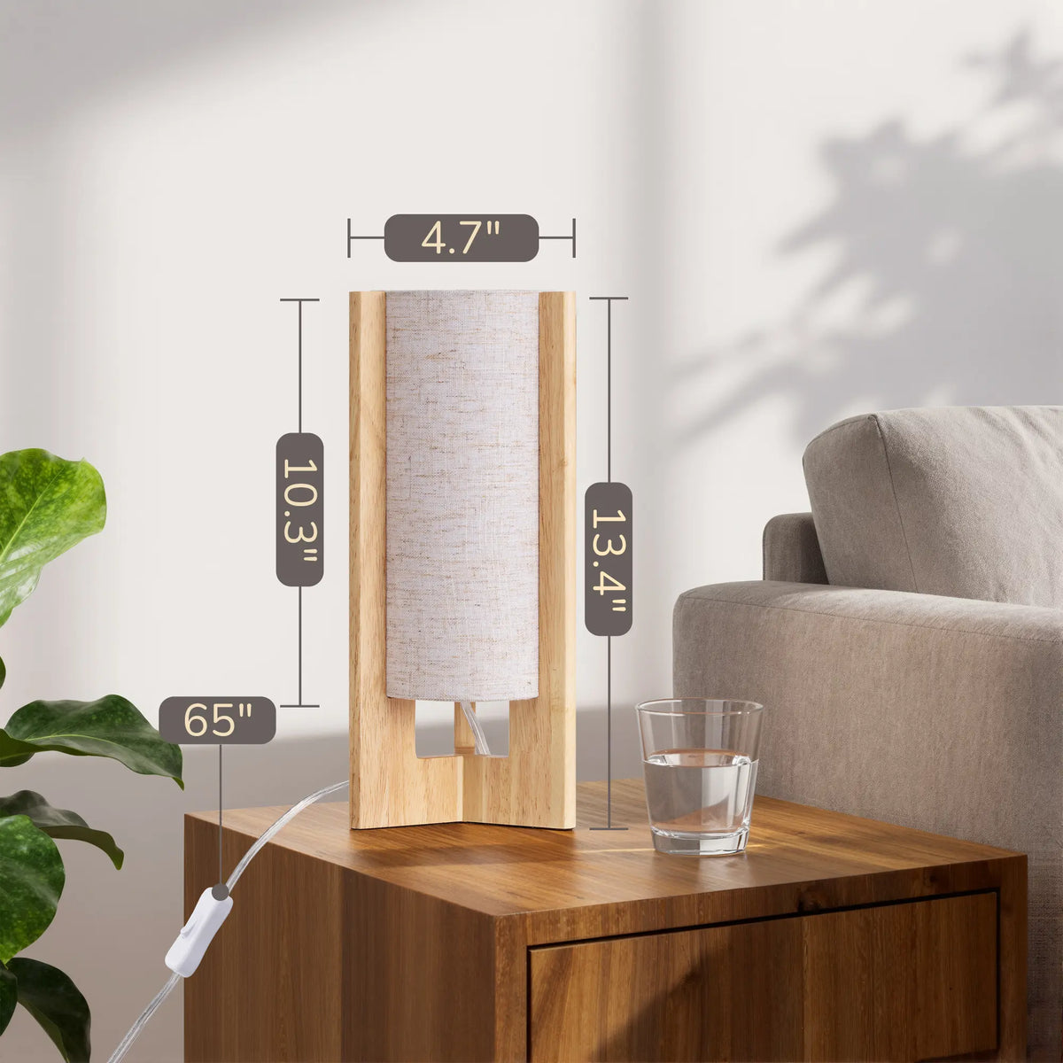Lavisa - Solid Wood Table Lamp with Linen Shade for Bedroom and Living Room