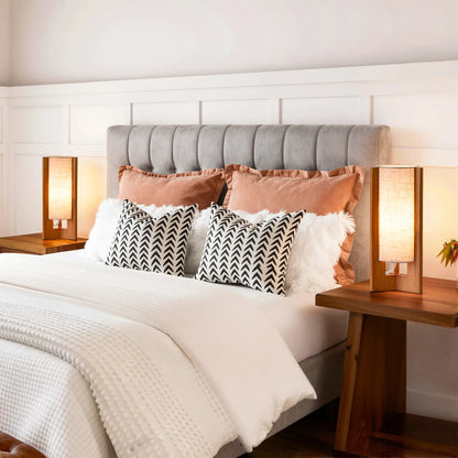 Lavisa - Solid Wood Table Lamp with Linen Shade for Bedroom and Living Room