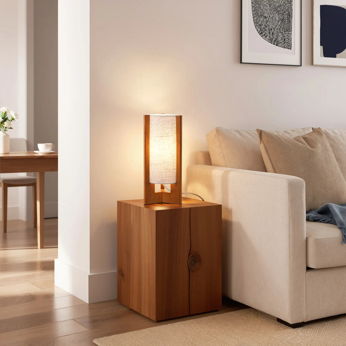 Lavisa - Solid Wood Table Lamp with Linen Shade for Bedroom and Living Room