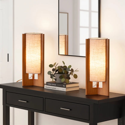 Lavisa - Solid Wood Table Lamp with Linen Shade for Bedroom and Living Room