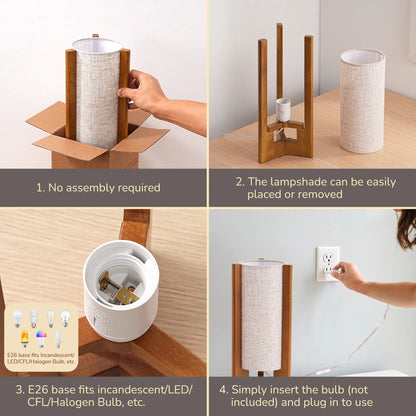 Lavisa - Solid Wood Table Lamp with Linen Shade for Bedroom and Living Room