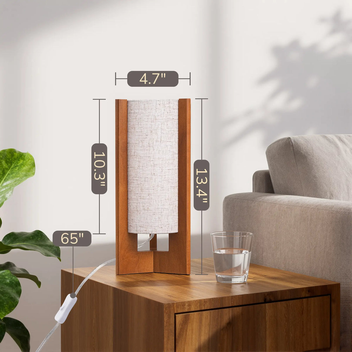 Lavisa - Solid Wood Table Lamp with Linen Shade for Bedroom and Living Room