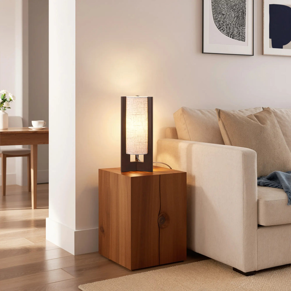 Lavisa - Solid Wood Table Lamp with Linen Shade for Bedroom and Living Room
