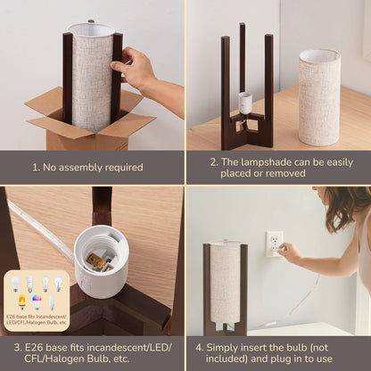 Lavisa - Solid Wood Table Lamp with Linen Shade for Bedroom and Living Room