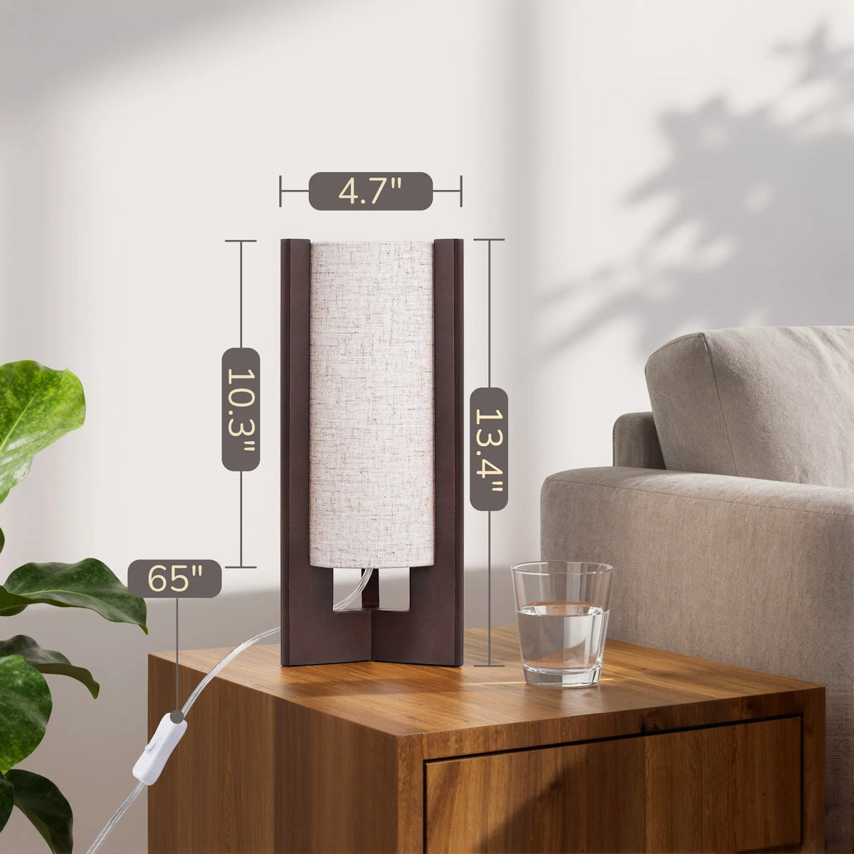 Lavisa - Solid Wood Table Lamp with Linen Shade for Bedroom and Living Room