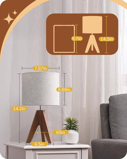 Lavisa - Modern Wooden Tripod Table Lamps with Linen Shade