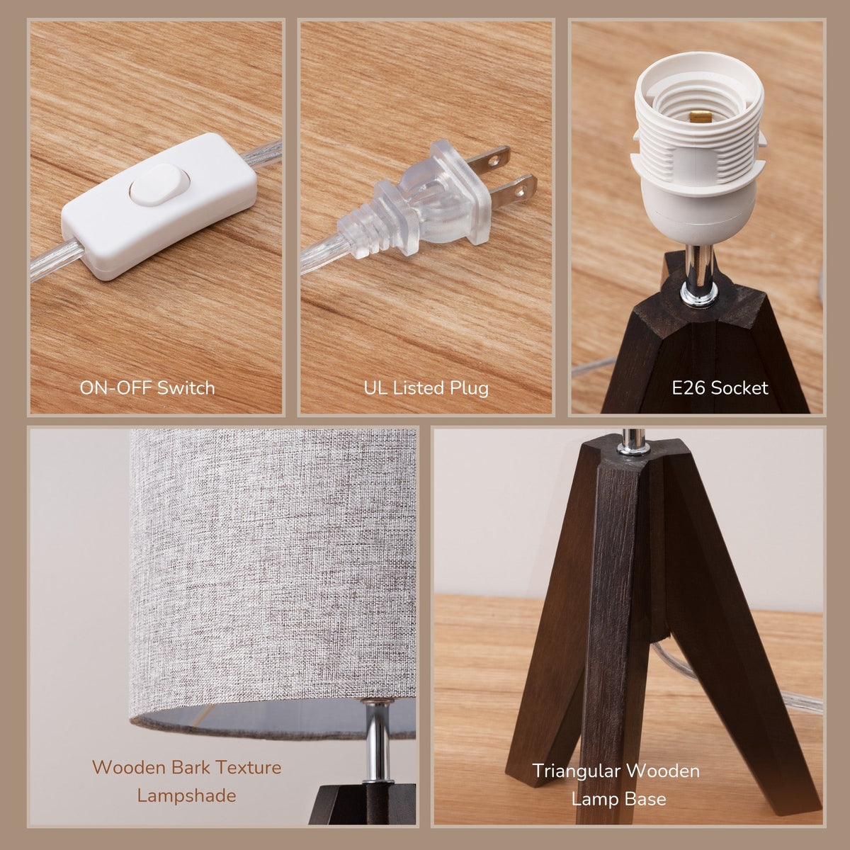 Lavisa - Modern Solid Wood Tripod Table Lamps Set of Two