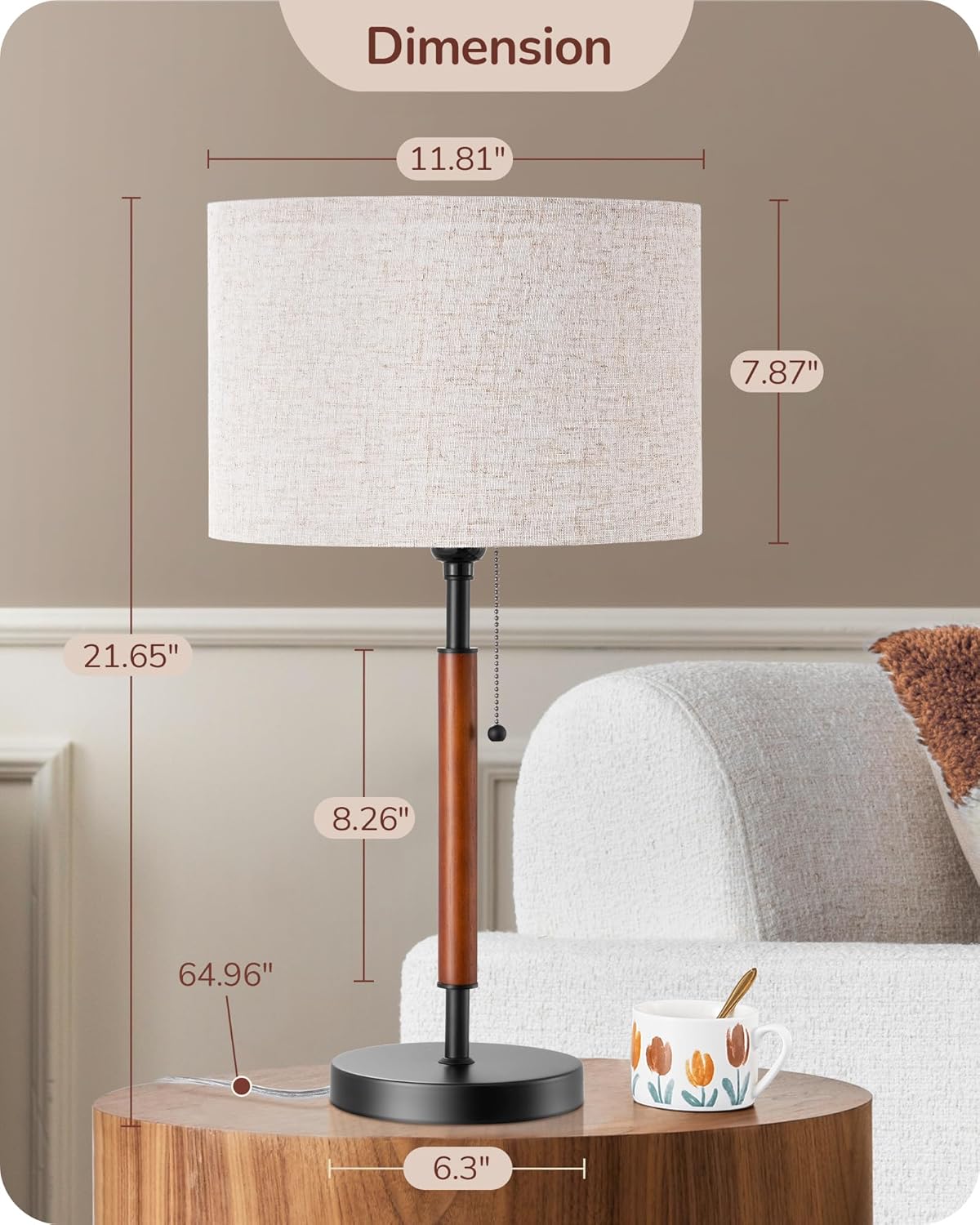 Lavisa - Mid Century Solid Wood Table Lamps Set of 2