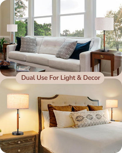 Lavisa - Mid Century Solid Wood Table Lamps Set of 2
