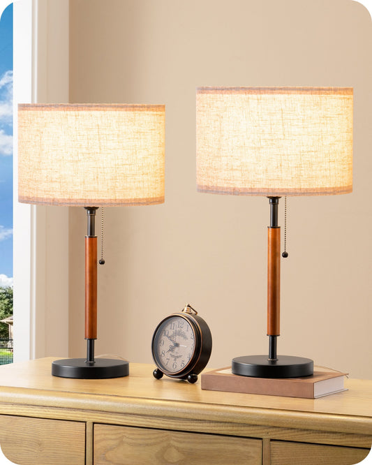 Lavisa - Mid Century Solid Wood Table Lamps Set of 2
