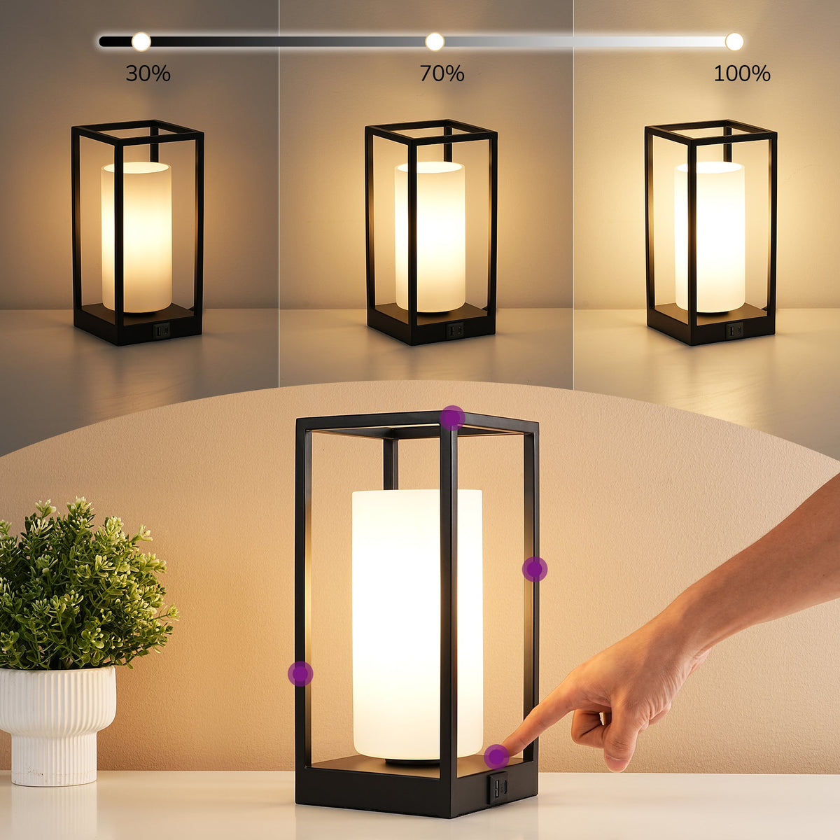 Lavisa - Touch Control Modern Table Lamp with Dual USB Ports