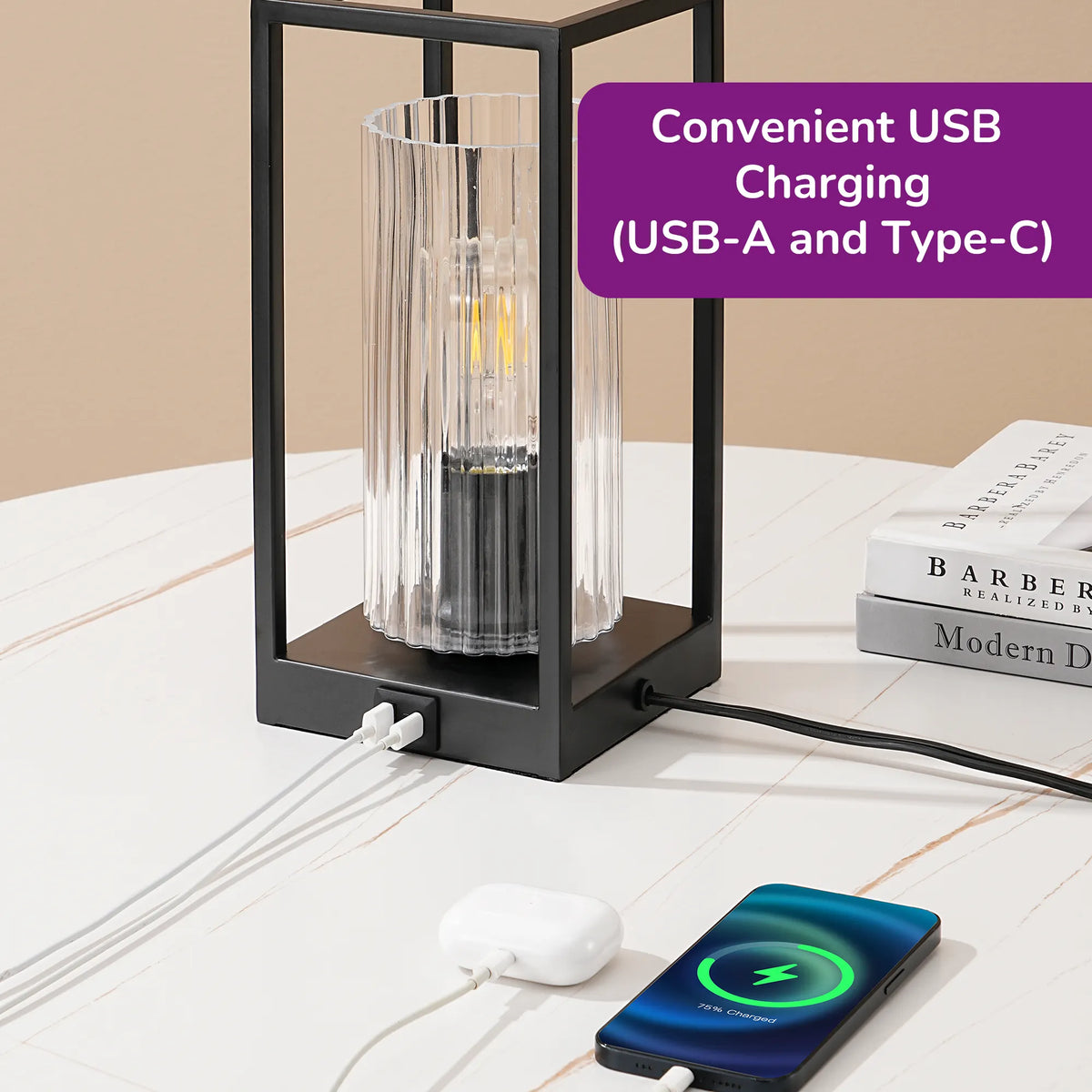 Lavisa - Touch Control Modern Table Lamp with Dual USB Ports