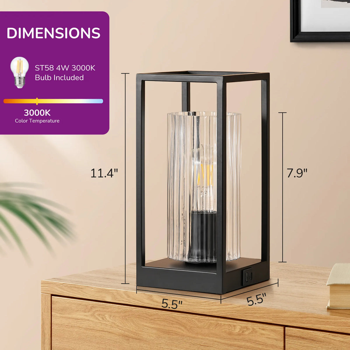 Lavisa - Touch Control Modern Table Lamp with Dual USB Ports