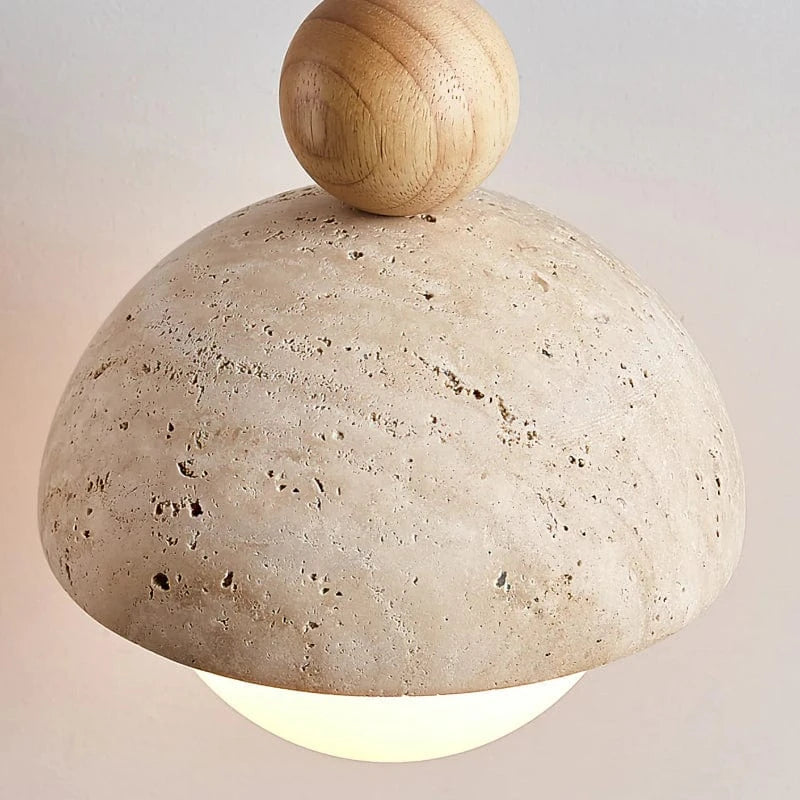 Lavisa Half-Round Glass and Travertine Pendant Lamp (View 4)