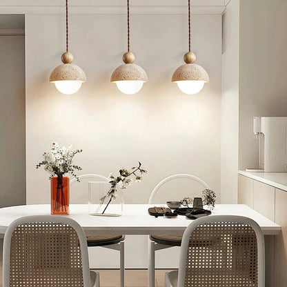 Lavisa Half-Round Glass and Travertine Pendant Lamp (View 7)