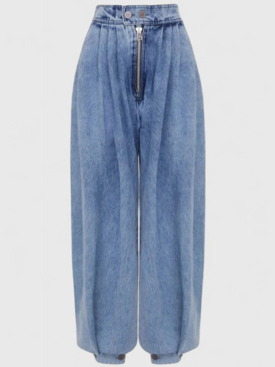 Lavisa - High Waisted Wide Leg Pleated Jeans