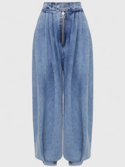Lavisa - High Waisted Wide Leg Pleated Jeans