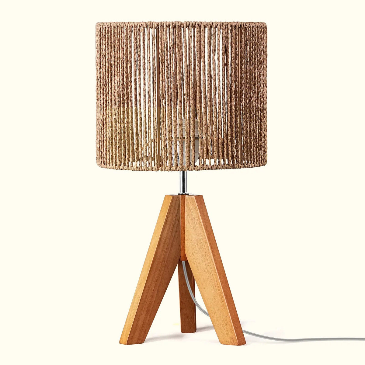 Lavisa - Boho Rattan Tripod Table Lamp with Woven Stripe Shade
