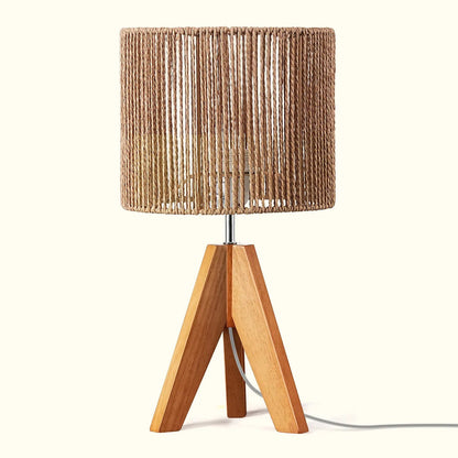 Lavisa - Boho Rattan Tripod Table Lamp with Woven Stripe Shade