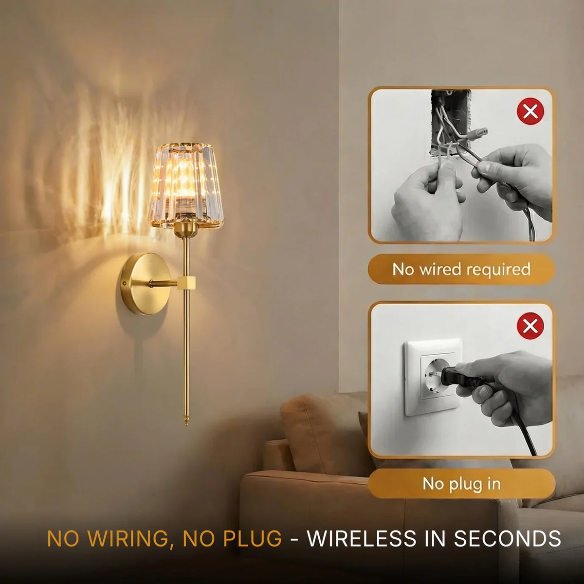 Lavisa - Wireless Wall Sconces Set of 2 Magnetic Rechargeable LED Lights