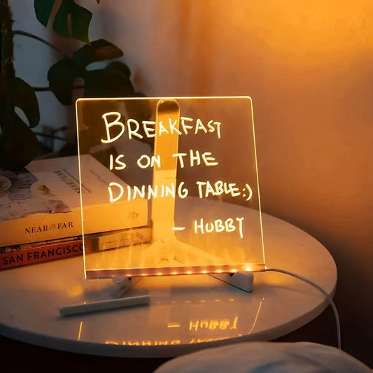 Lavisa LED acrylic message board table lamp with a glowing customizable text surface