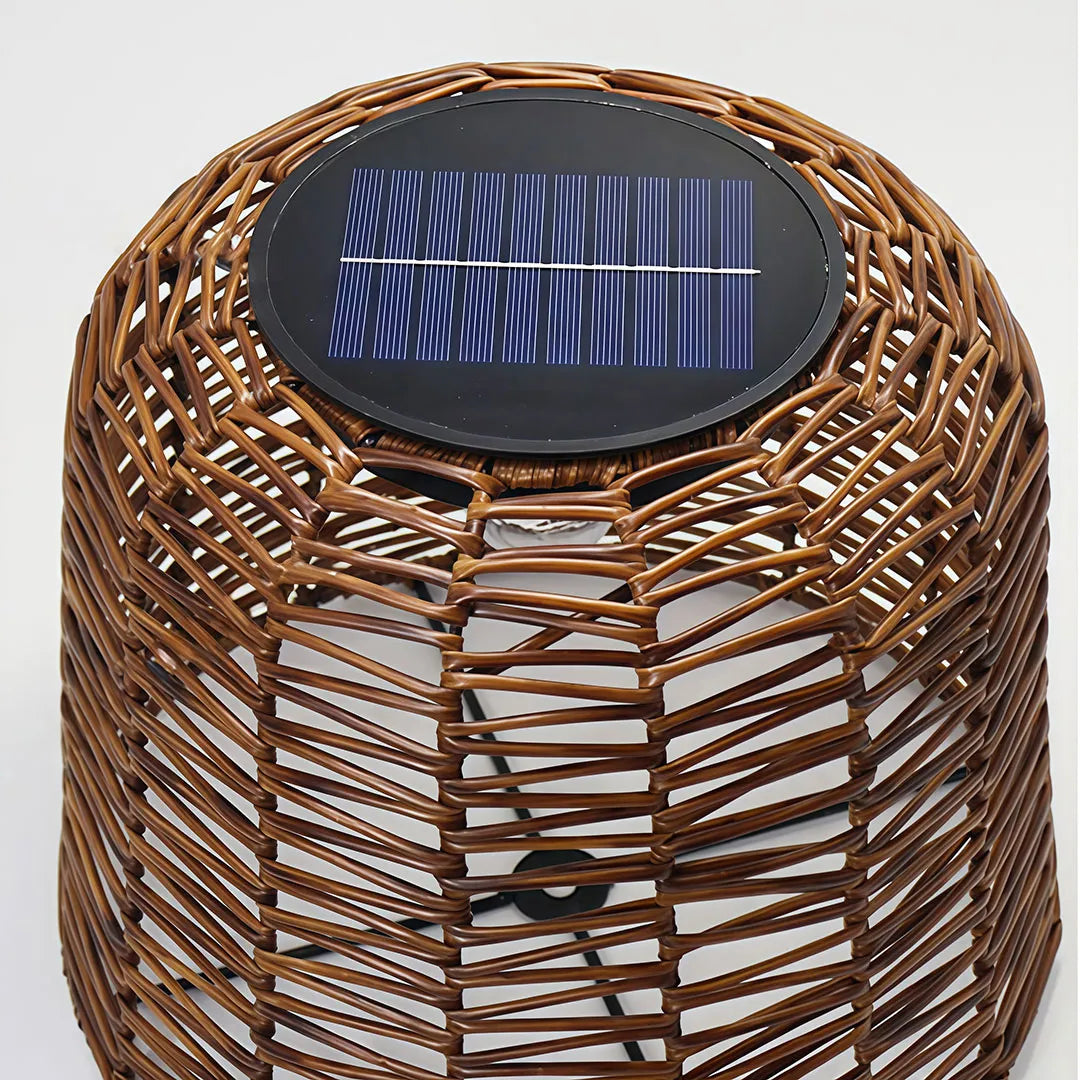Lavisa large outdoor woven rattan pendant light with solar charging and warm filament glow (View 5)